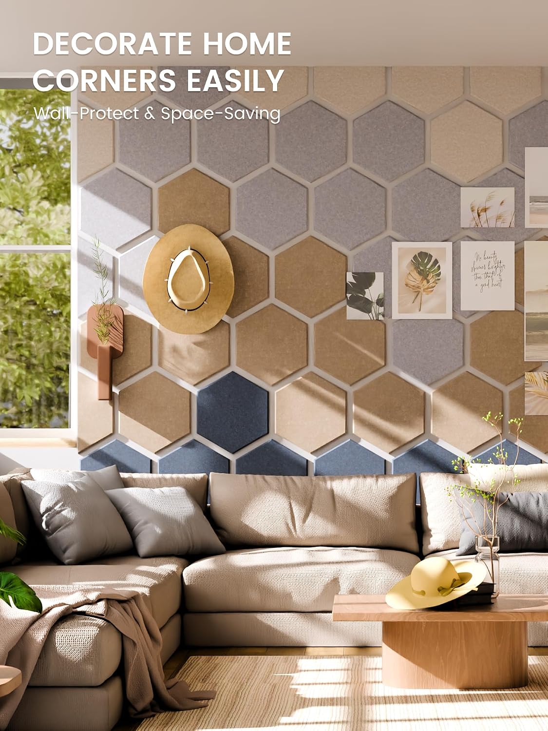 Fluxynara 12-Pack Hexagon Felt Bulletin Board Tiles, Nordic Slate-1