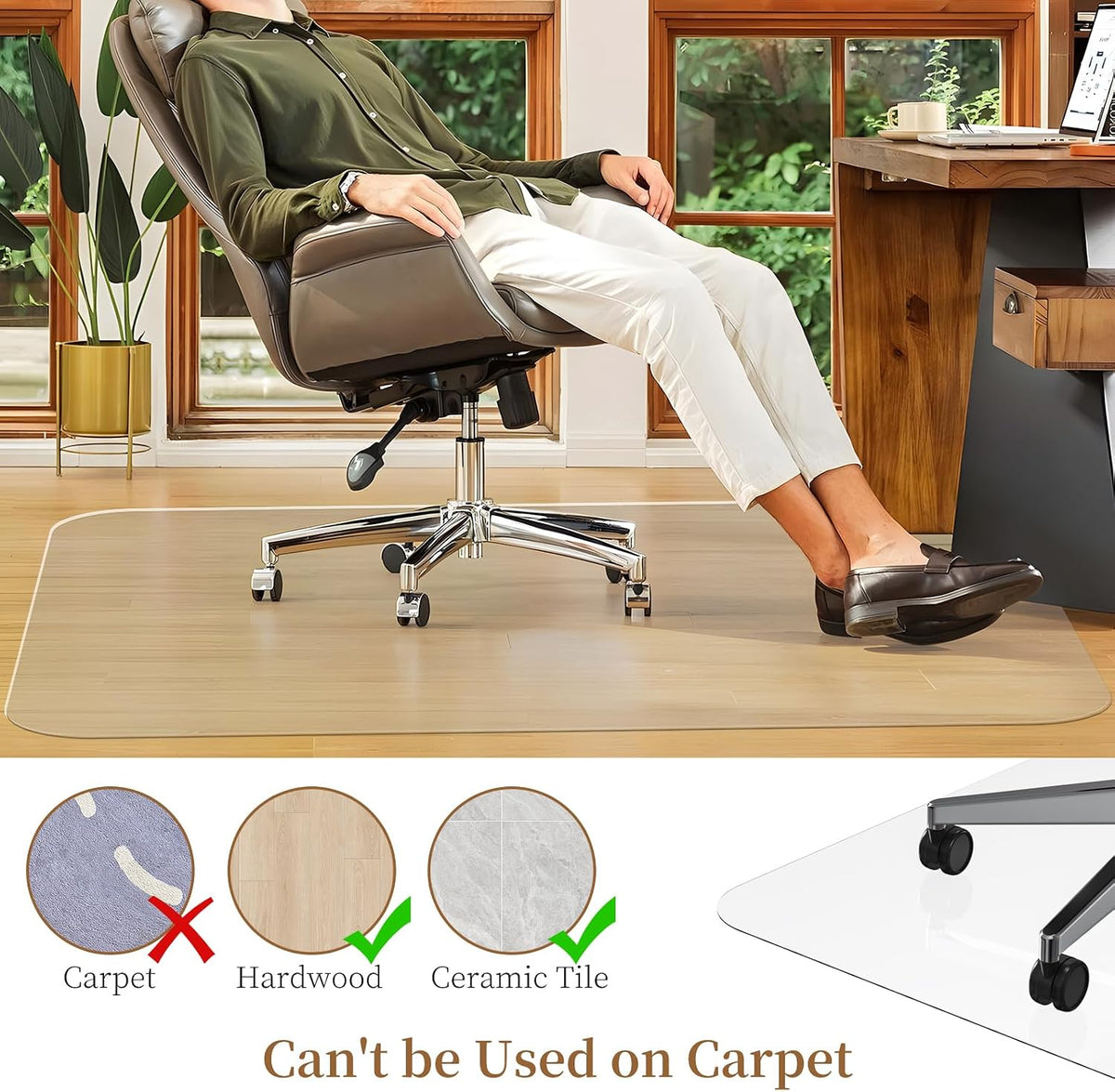 Office Chair Mat for Hardwood Floor - 48" X 48" PVC Clear Floor Pro...