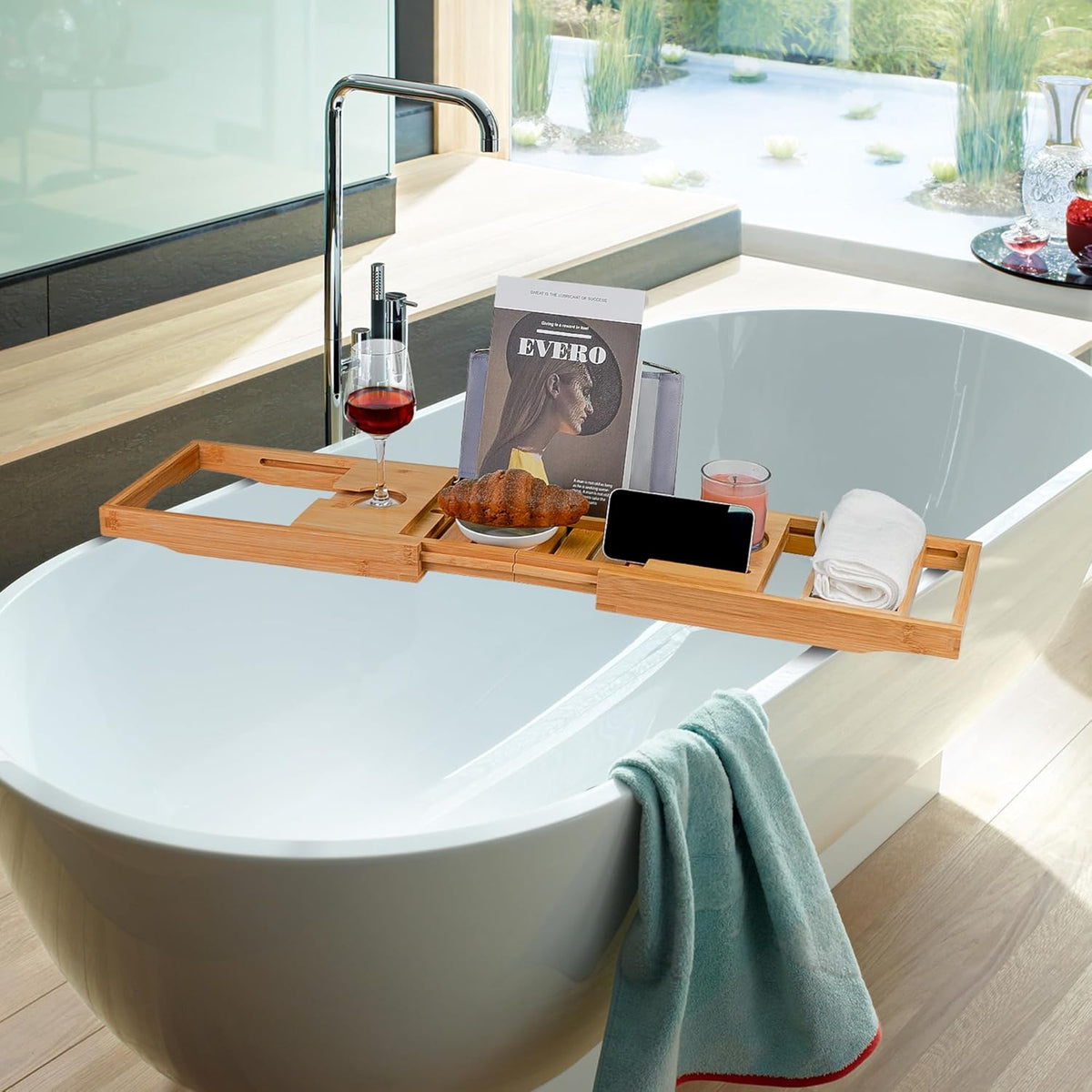 Utoplike Bamboo Bathtub Caddy Tray for Tub, Adjustable Bath Table