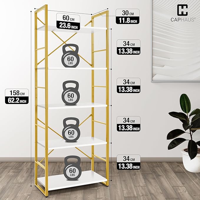 CAPHAUS 5 Tier Bookshelf, 24 Inch Width Free Standing Shelf, Bookcase Shelf - Image 3