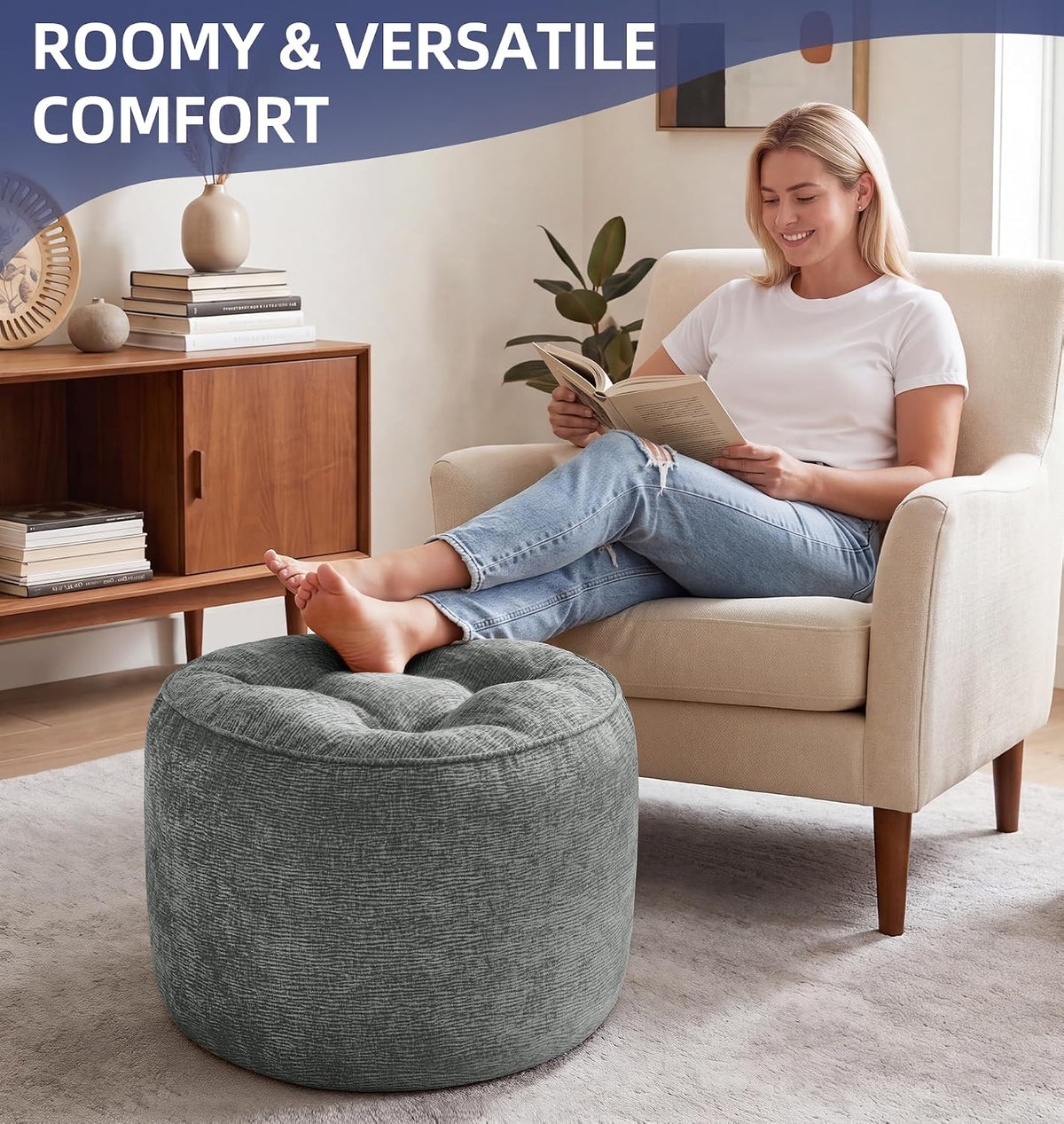Hobestluk Round Oversized Ottoman Foot Leg Rest Under Desk for Couch