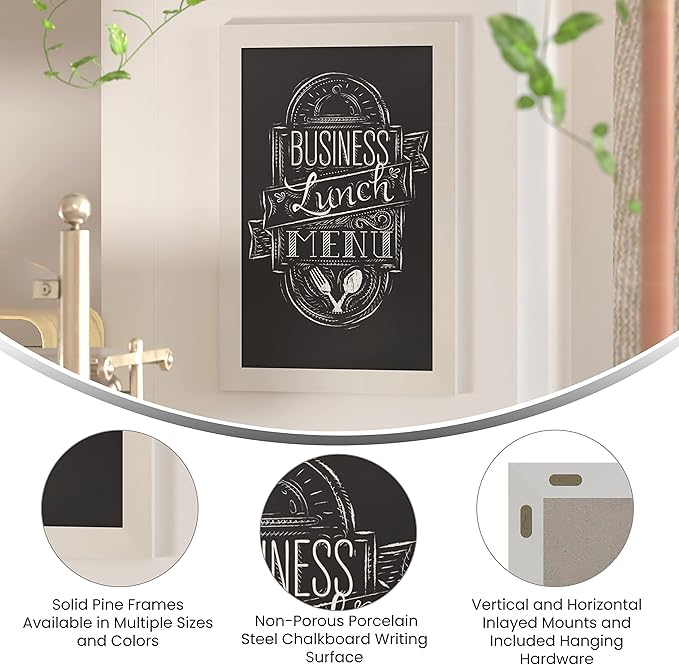 HBCY Creations 20" X 30" Matte White Solid Wood Frame Wall Chalkboard, Magnetic - Image 2