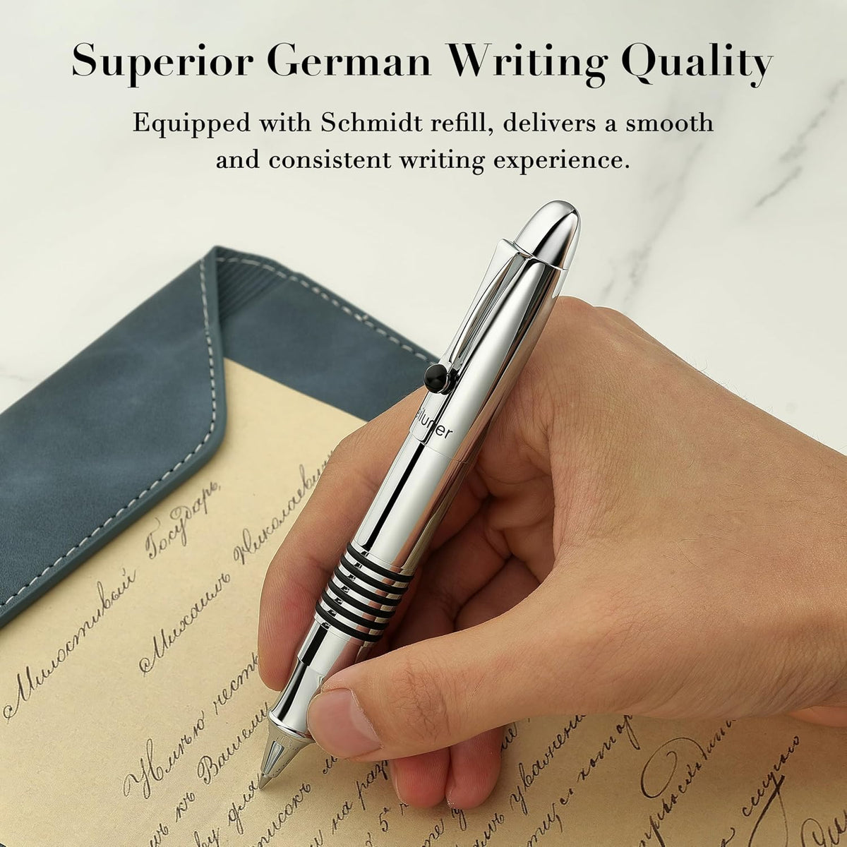 BEILUNER 320 Silver Chrome Rollerball-Luxury Pen with Bright Chrome Finish