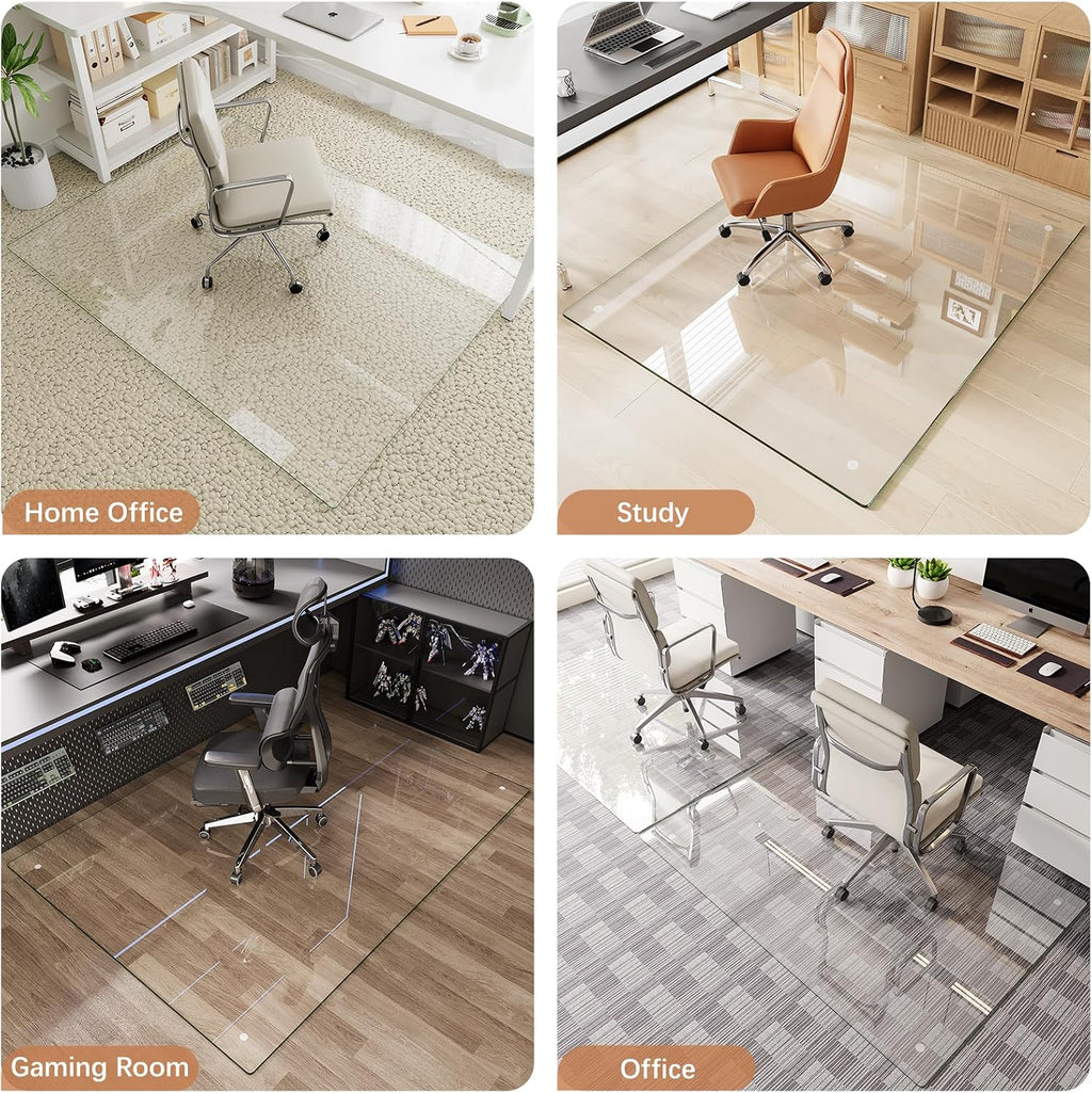 30" x 48" Tempered Glass Chair Mat for Carpet & Hard Floors | 0.19" Thick Tempered Glass, 1000lbs Heavy Duty, Scratch Resistant, Non-Slip, Quiet Rolling, For Carpet&Hard Floors