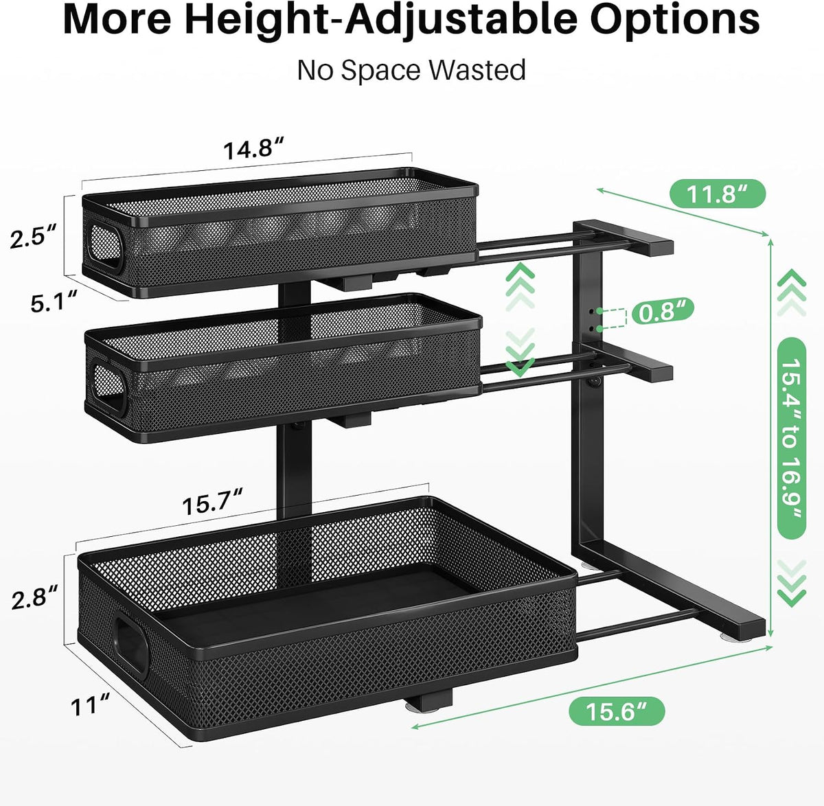 Kitstorack Under Sink Organizer, 1-Pack 3-Tier Height Adjustable Thickened Me...