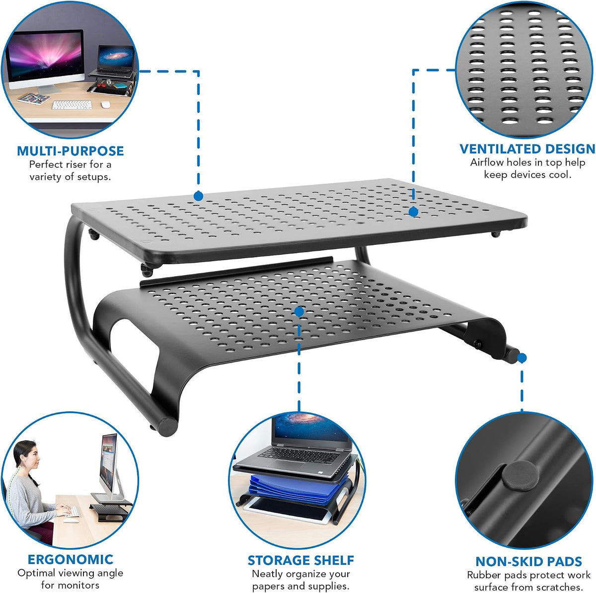 Mount-It! 2 Tier Desk Organizer Riser | Computer Monitor Stand with Keyboard ...