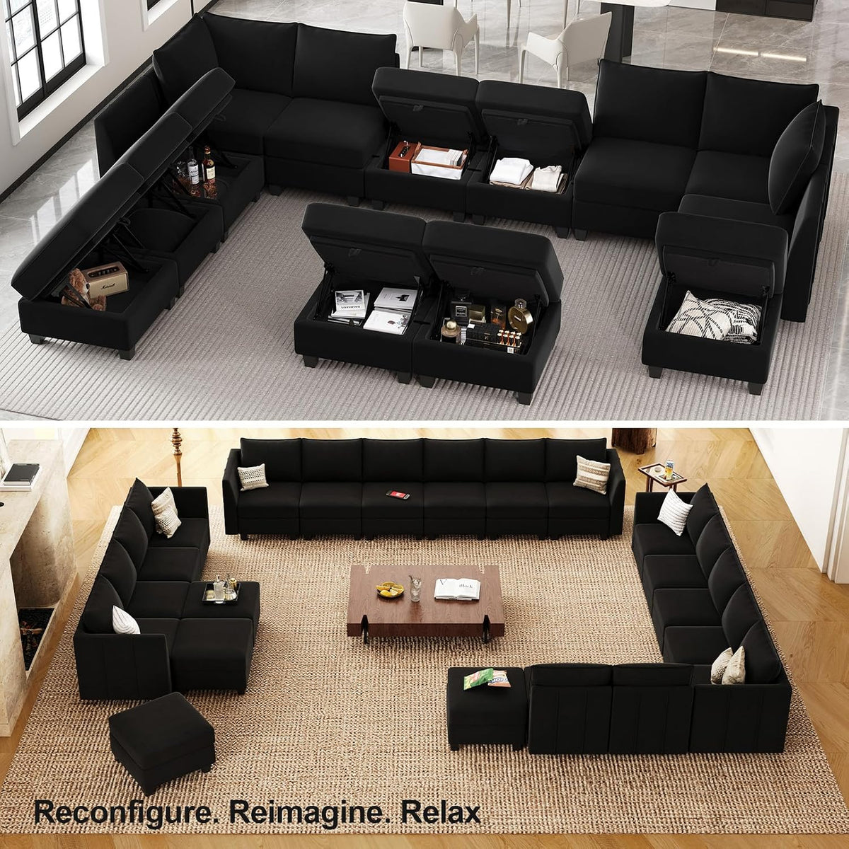 Belffin Modular Sofa Storage Ottoman Module for Velvet Piping Modular Sectoin...