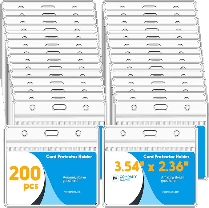 Marspark 200 Pieces Clear Plastic Horizontal Name Badge ID Card Holders by Marspark