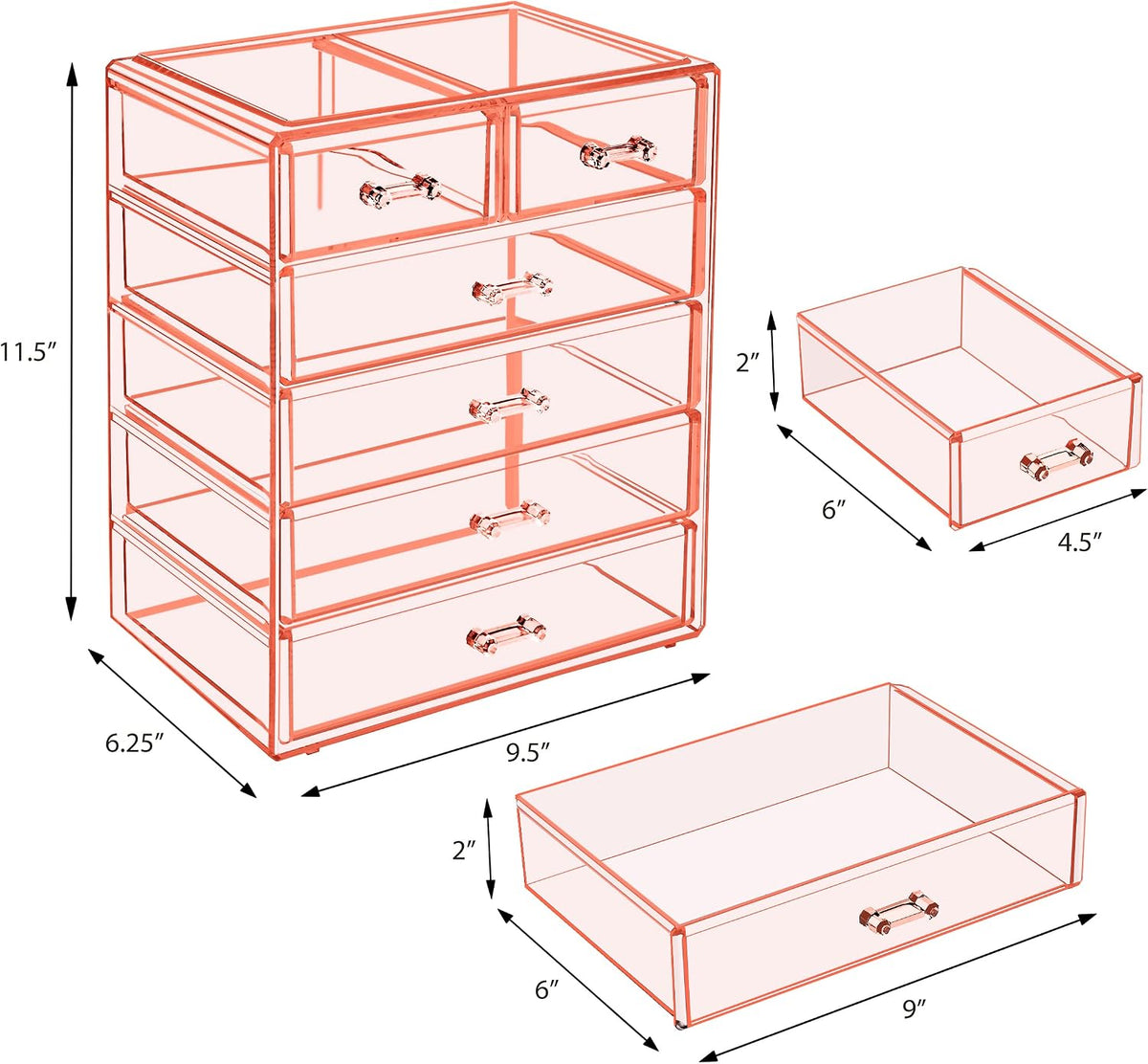 Sorbus 6-Drawer Makeup Organizer with Small & Wide Drawers (Pink)