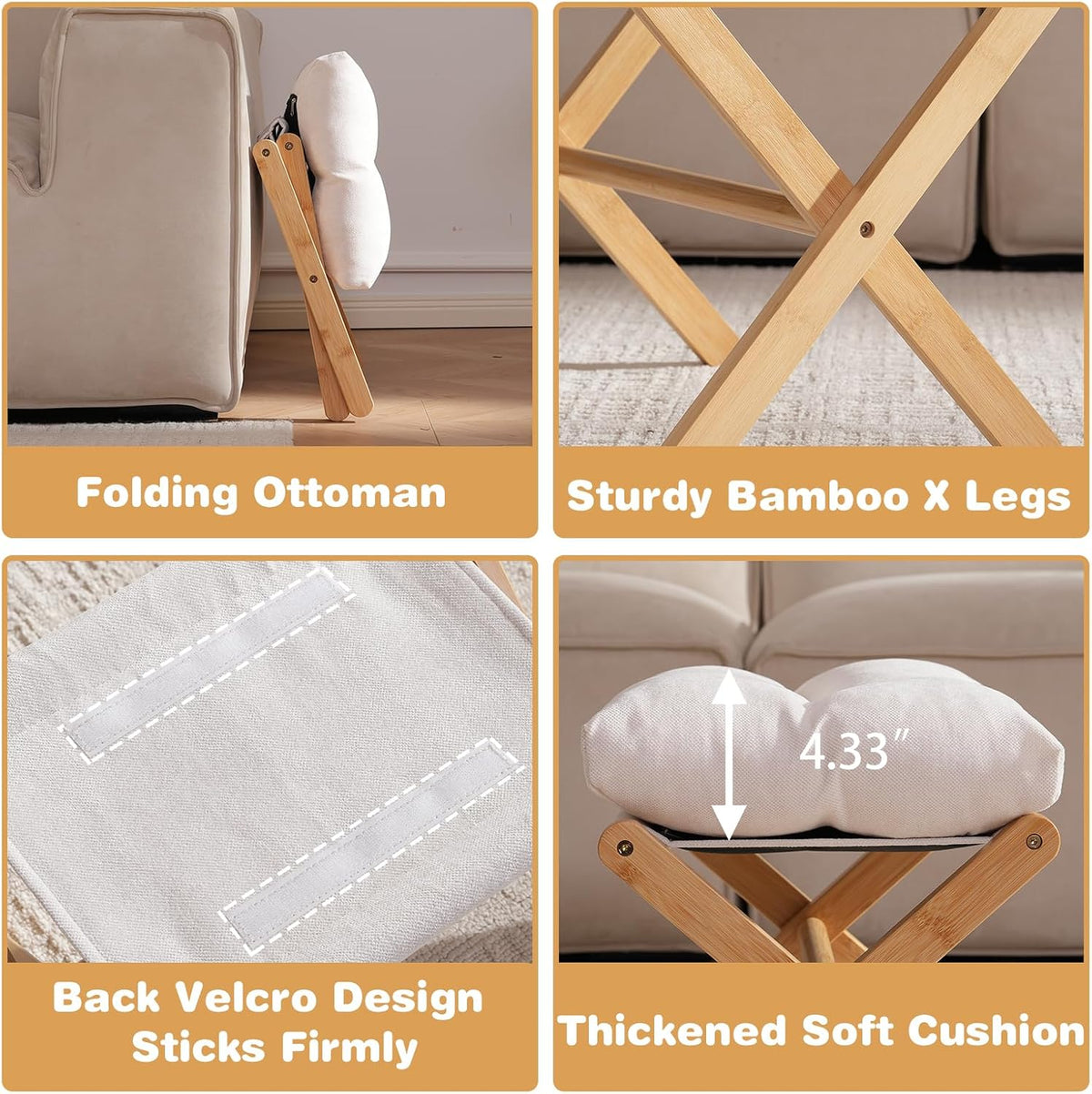 Baveke Foldable Ottoman Foot Rest for Chair, Small Foot Stools Ottoman for Ho...