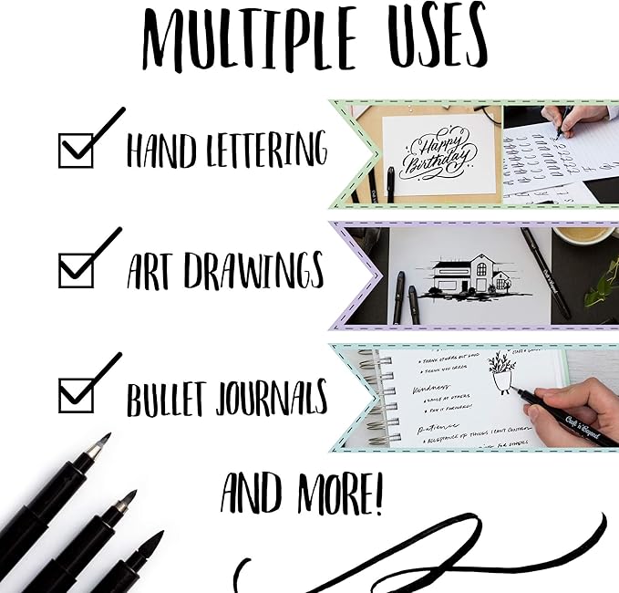 Craft 'n' Beyond Calligraphy Brush Pens Pack of 3 Small, Medium and Large - Image 5