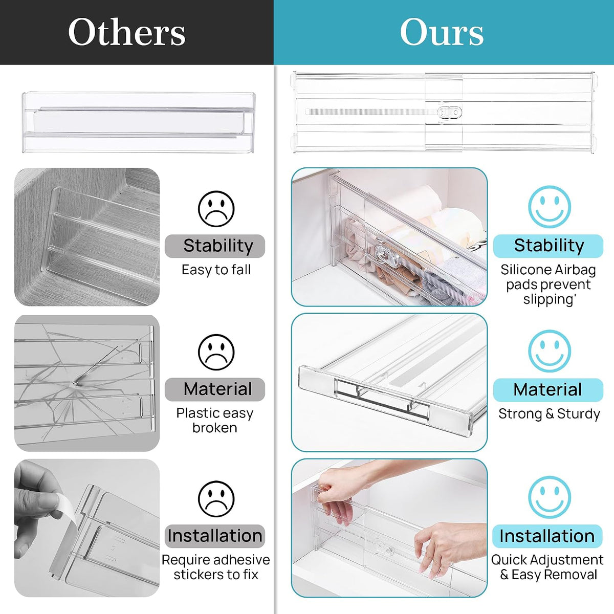 Vtopmart 6" Tall Upgrade Drawer Dividers, 12.8"-22.3" Expandab...
