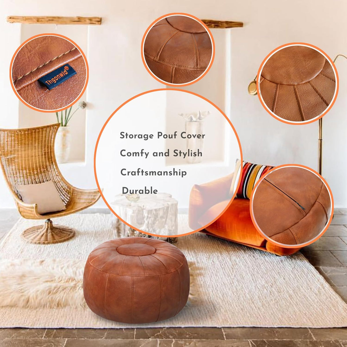 Thgonwid Unstuffed Moroccan Storage Pouf Foot Stool Ottoman Seat Handmade Fau...