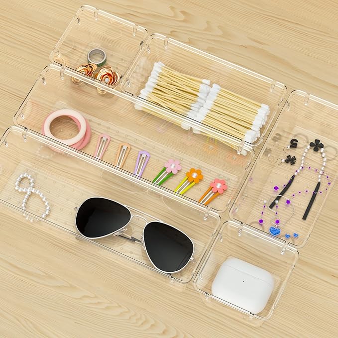 WOWBOX 9 Pack Clear Drawer Organizer Set, Acrylic Drawer Storage Trays - Image 7