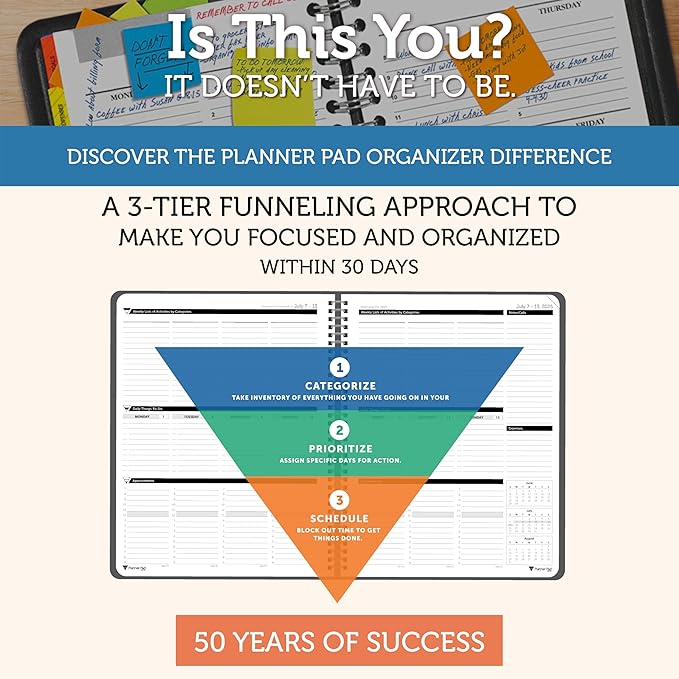 Planner Pad Spiral Bound 3-Tier Funnel Down 12 Month Organizer, July 2025 – - Image 2