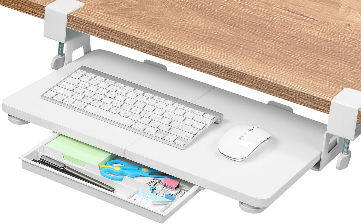 ETHU Small Keyboard Tray Under Desk with C-Clamp, 19.7x11.81", White