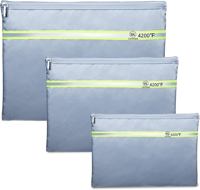Fireproof Document Bag – 3 Pack Fireproof & Water- proof Document Organizer | by FRECOLSH