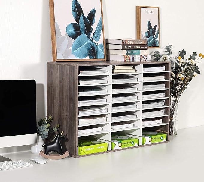 TQVAI Wood Literature Organizer, 27 Slots Hold 13500 Sheets A4 Papers, Wooden - Image 2