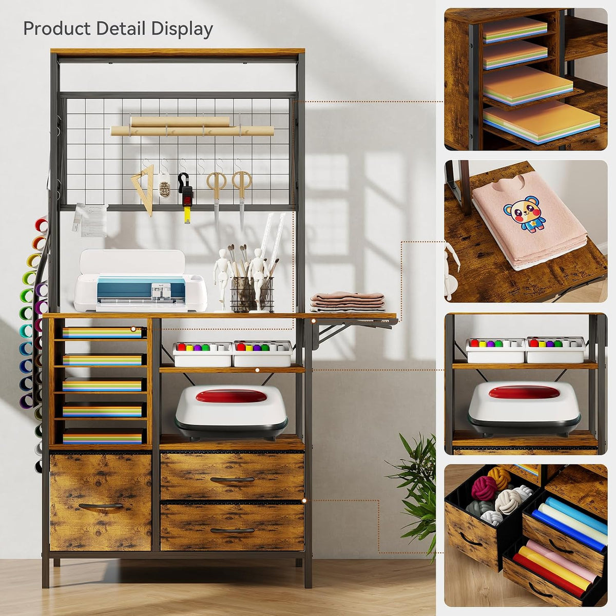 Craft Organizers and Storage Cabinet Brown Craft Table with Drawer