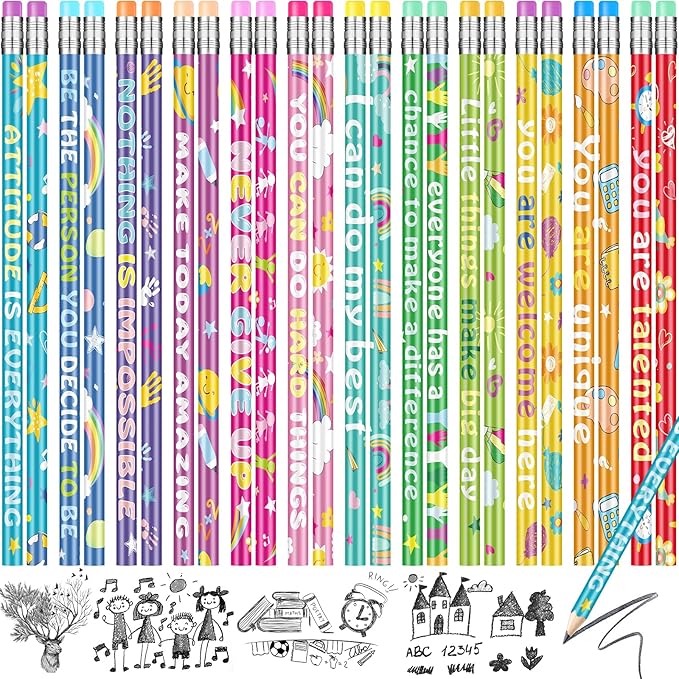 100 Pcs Motivational Pencils Bulk, Rainbow Inspirational School Pencils by RAGNHILD