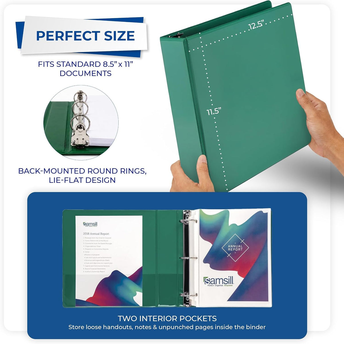 Samsill 2 Inch 3 Ring Binders, Economy Round Ring, Clear View Cover, 425 Sheet Capacity - for School, Home, Office - Green, 12 Pack