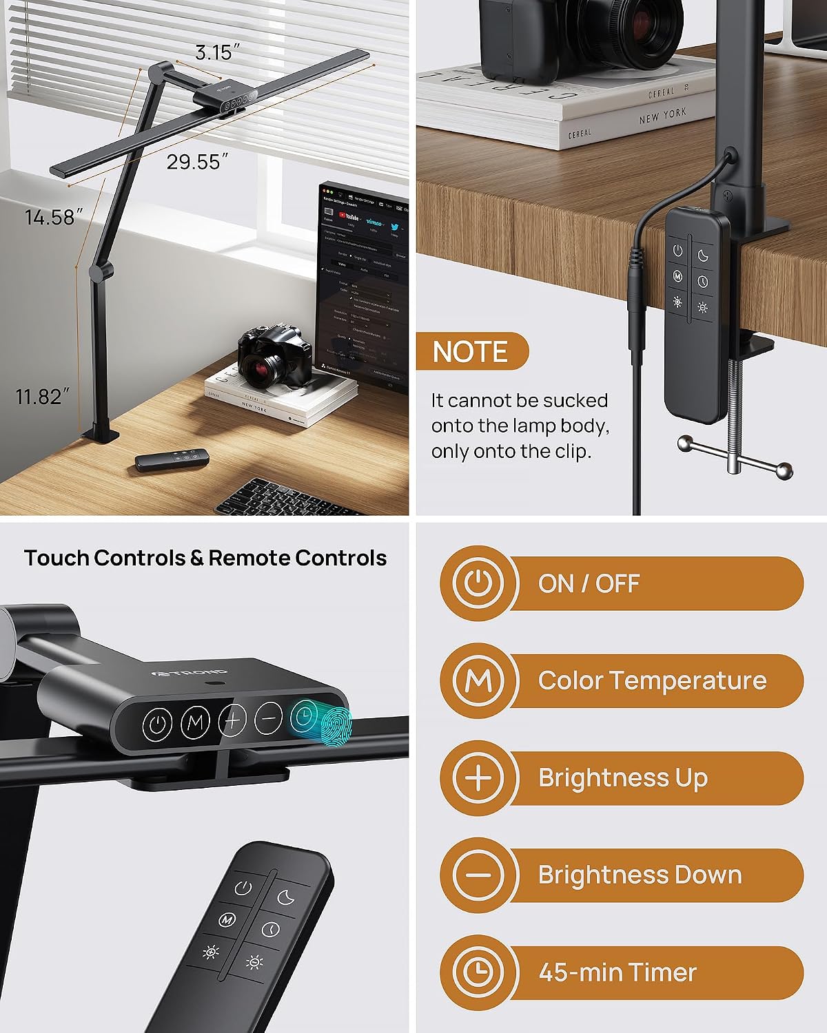 TROND LED Desk Lamp with Clamp, 29.55'' Tall Desk Light with Remote, ...