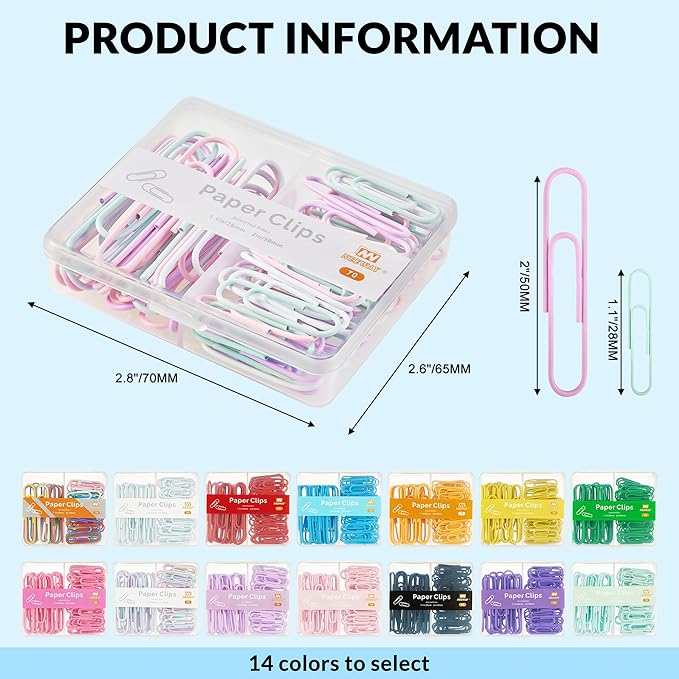 NEEWAY Colorful Paper Clips Assorted Sizes, Small and Large Paperclips - Image 2