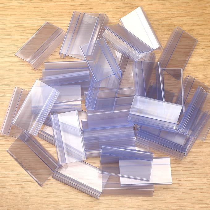 Qunclay 100 Pcs Shelf Label Holder Glass Wood 1.25 x 3 Inches Clear Plastic - Image 7