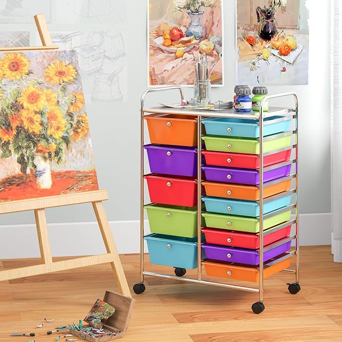 Giantex 15-Drawer Organizer Cart Office School Storage Cart Rolling Drawer Cart - Image 8