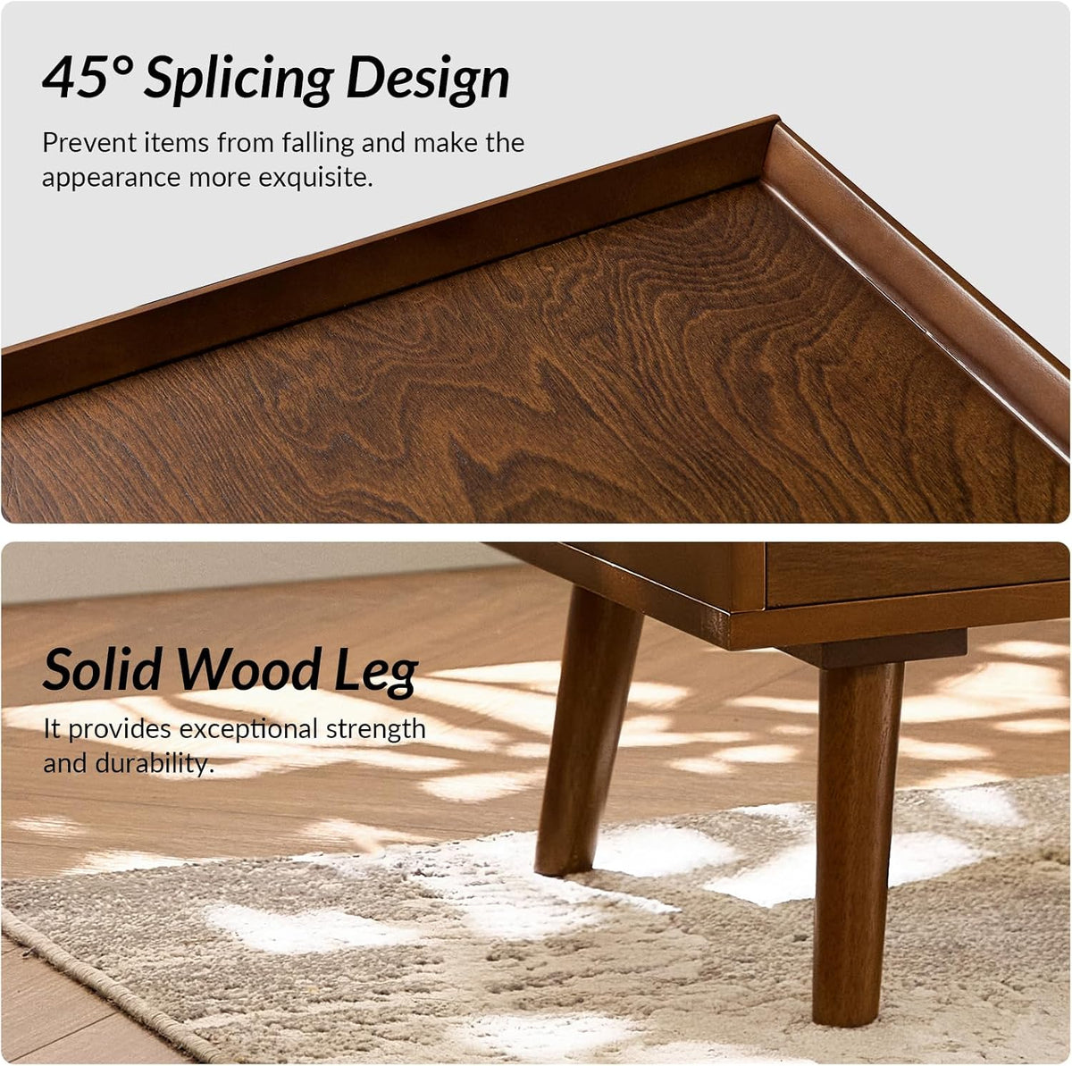 HULALA HOME 2-Drawer End Table with Charge Station, Set of 2 Walnut