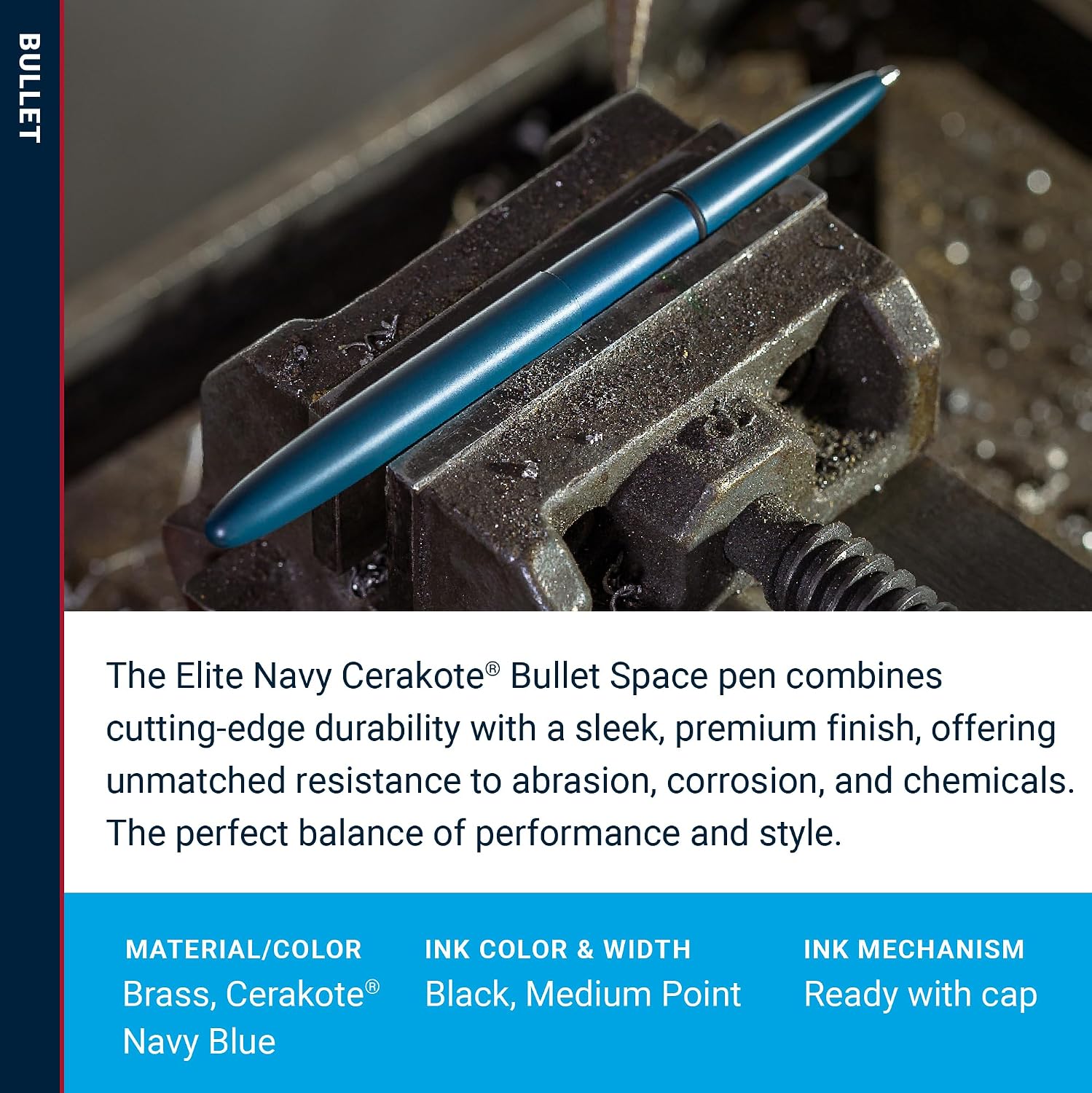 Fisher Space Pen Elite Navy Blue Cerakote Finish Ballpoint Bullet Pen | Medium Point, Compact Size, Writes Upside Down, Extreme Temperatures, Black Ink, Made in the USA