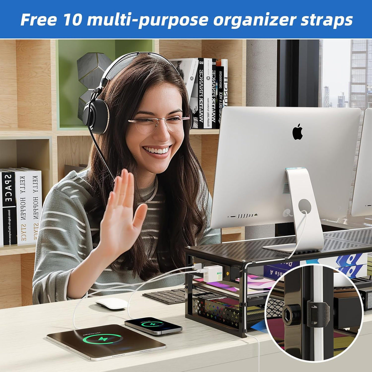 simple trending 2-tier metal dual monitor stand with, view 9