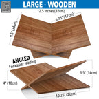 Large Wood Book Stand, 12.5" x 9.5" x 5.5”, Angled Natural Mahogany Wooden Book Holder, Open Bookstand for Display and Reading, Cookbooks, Art Books, Bibles, Magazines - Home and Office