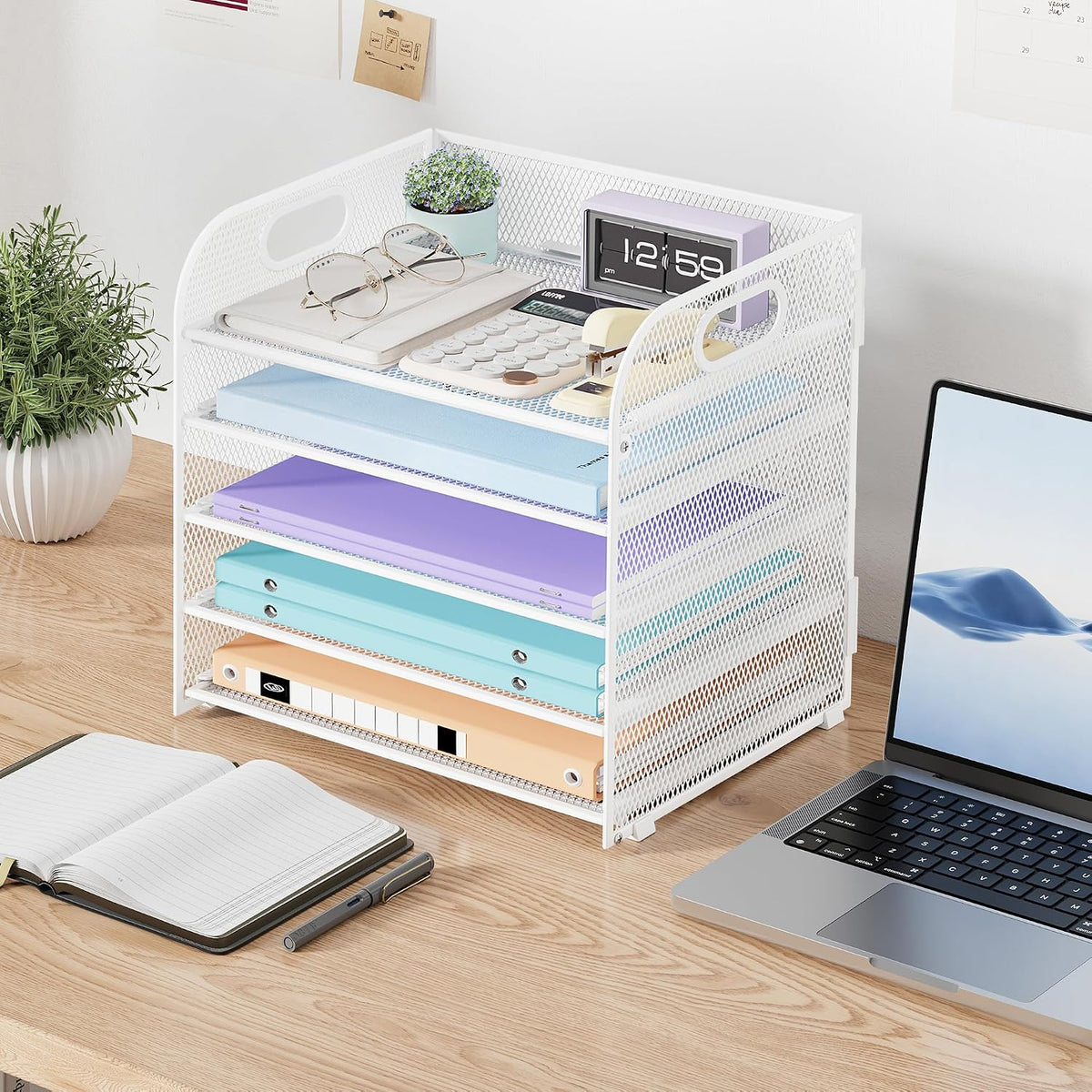 Cawukege 2 Pack 5 Tier Paper Organizer, Letter Tray with Handle, Mesh Desk Or...