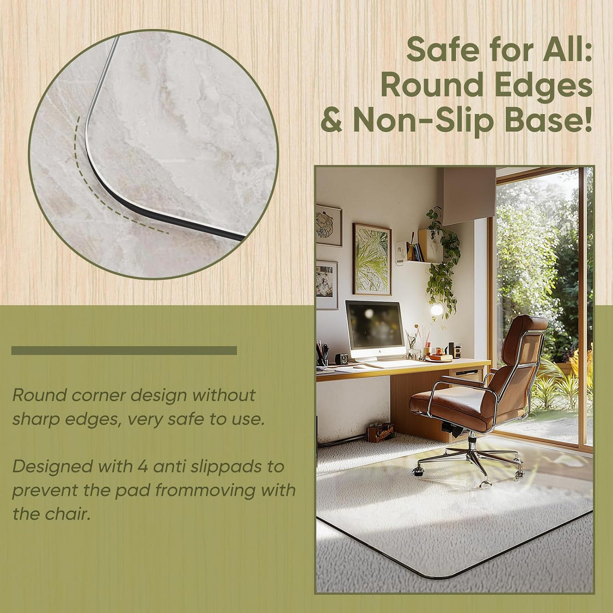 30"x55" Tempered Glass Chair Mat for Carpet & Hardwood Floors