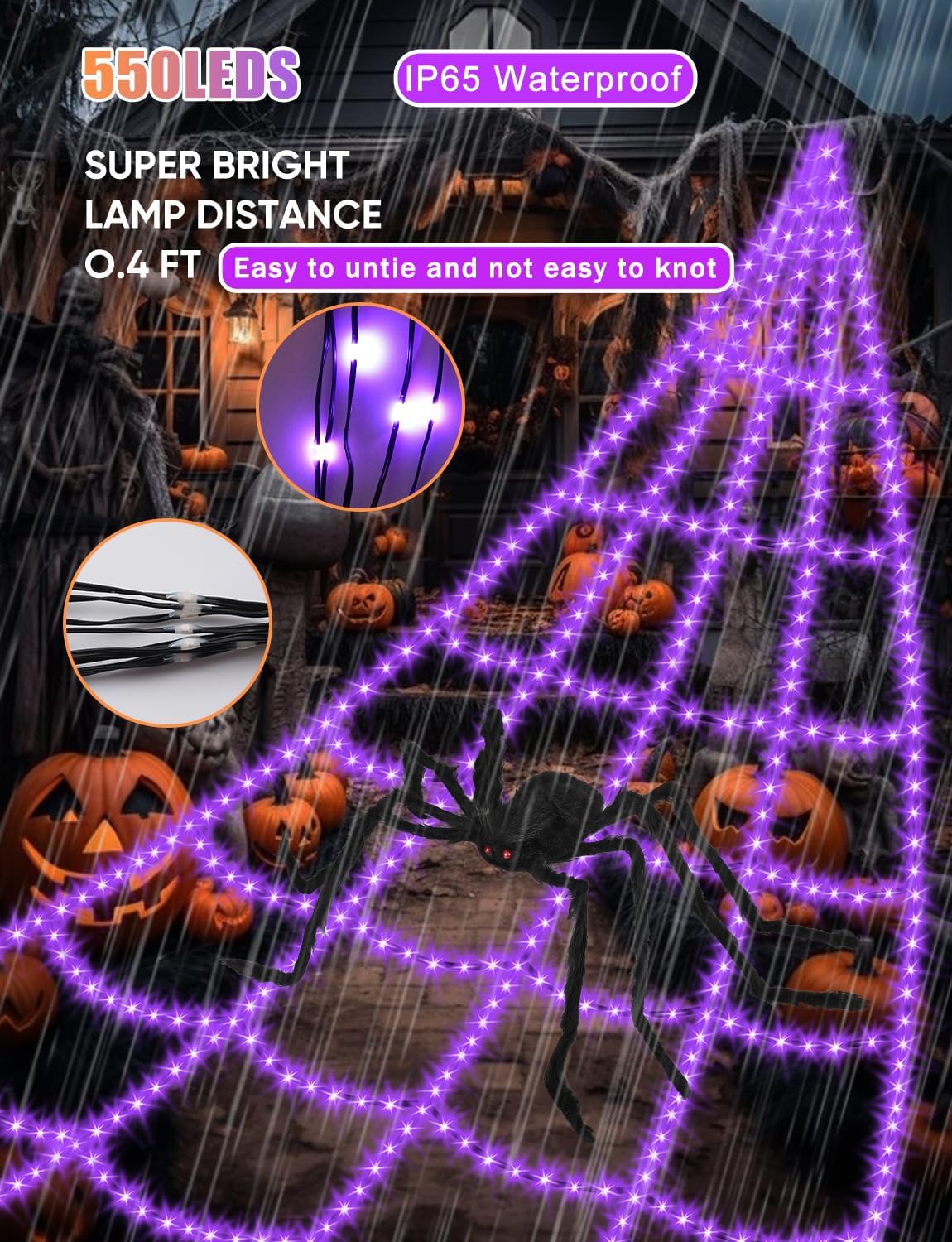 Halloween Decorations Outdoor Spider Web Lights - 16.4Ft Light Up Spider Web ...