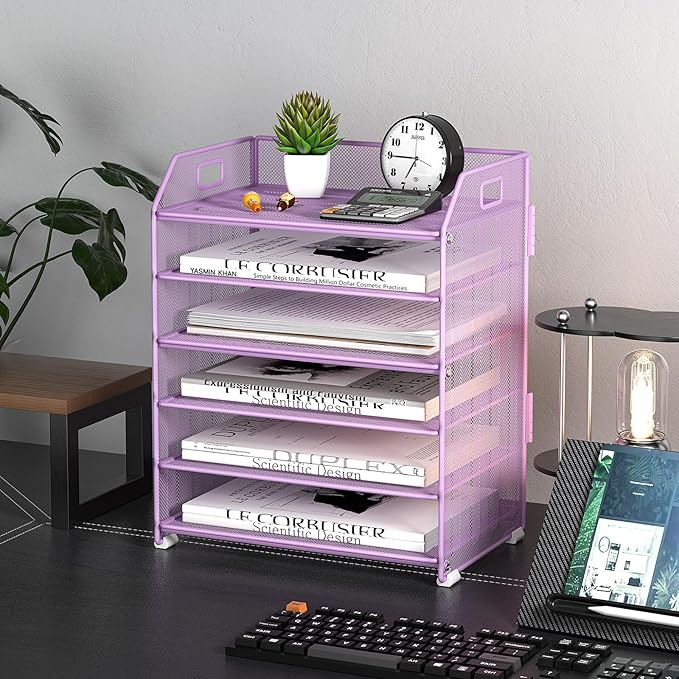 6 Tier Desk Organizer, Heavy-Duty Thick Metal Letter Tray Organizer, Large - Image 4