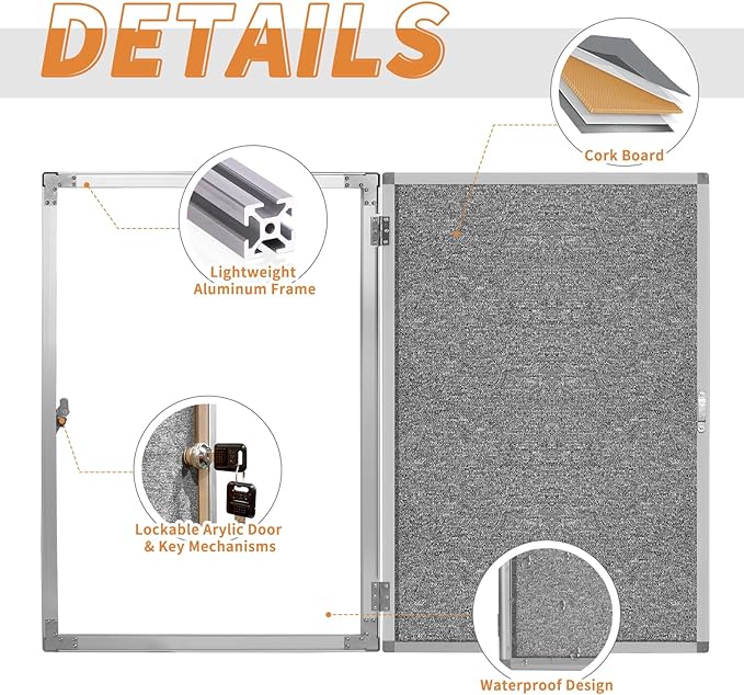 Enclosed Bulletin Board, Outdoor Weatherproof, Display Case Message Board - Image 2