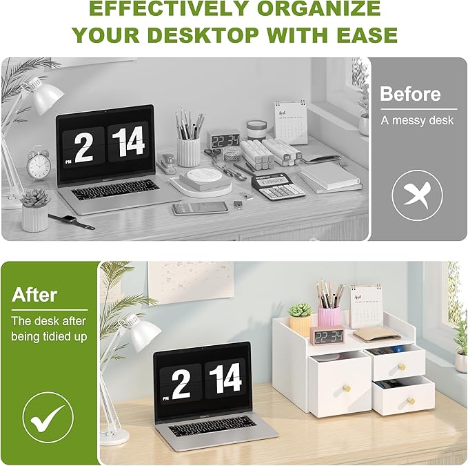 Bamboo Desk Organizer with Drawers Wooden Desktop Storage Drawers - Image 6