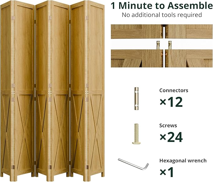 Cozy Castle Wood Room Divider, 6 Panels Folding Privacy Screen, 66.9'' Wall - Image 4