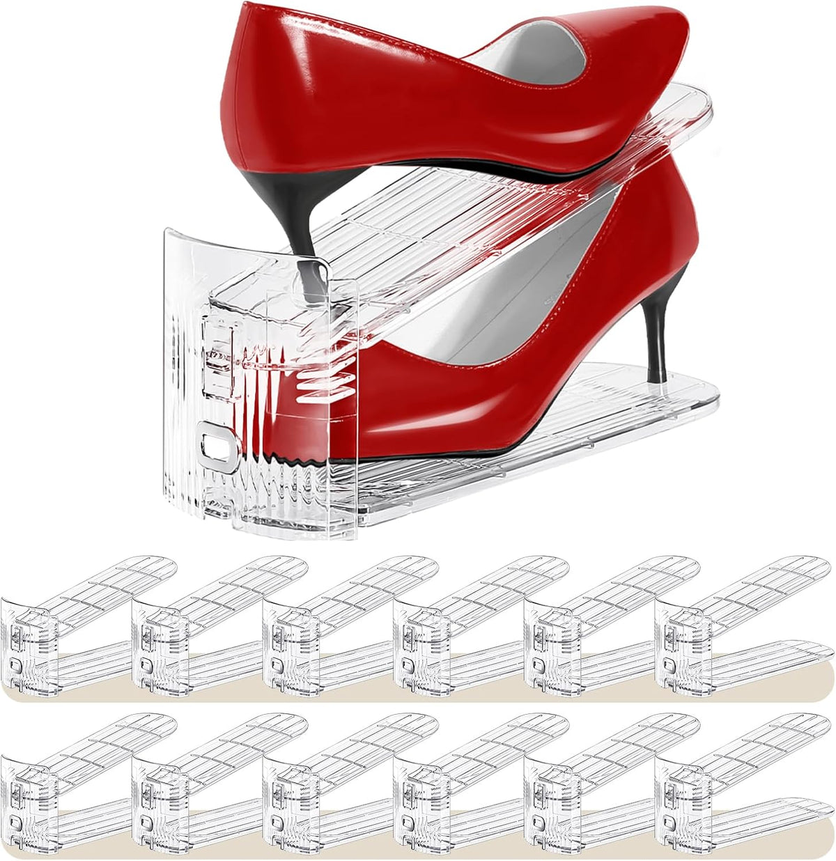 Shoe Slots Organizer 12 Pack - Shoe Stacker,3 Levels Adjustable,Space Savers ...