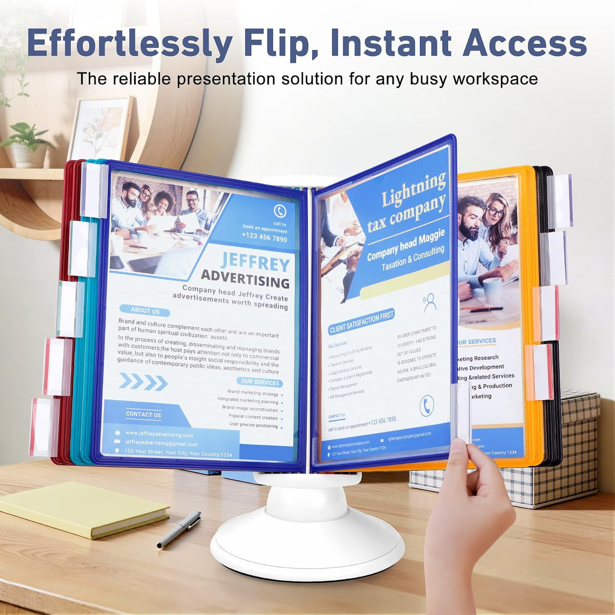 10-Pocket Desk Reference Organizer with 360° Swivel Base & 10 Double-Side...