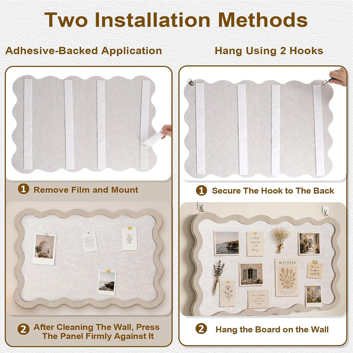 Scalloped Felt Bulletin Board 36"x24", Decorative Pin Board for Wall