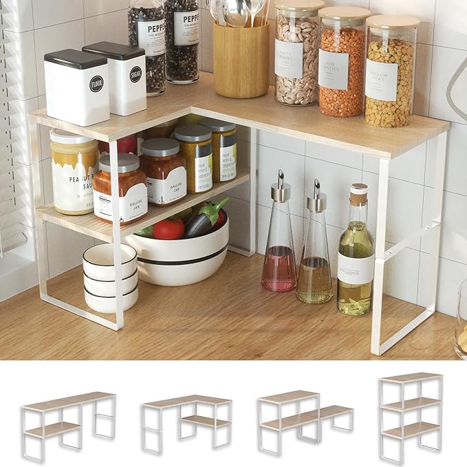 Golener Countertop Organizer Corner Shelf, 2 Tier Adjustable Stackable Corner by Golener