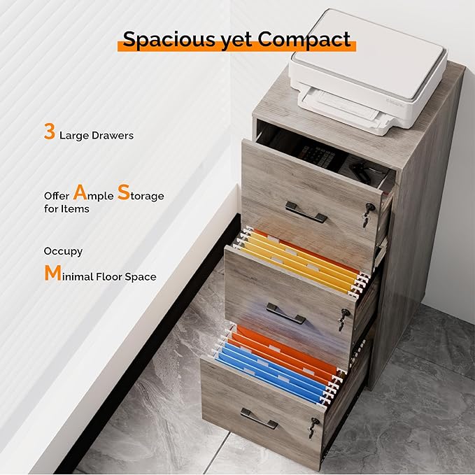 VINGLI 3 Drawer File Cabinet - Image 4