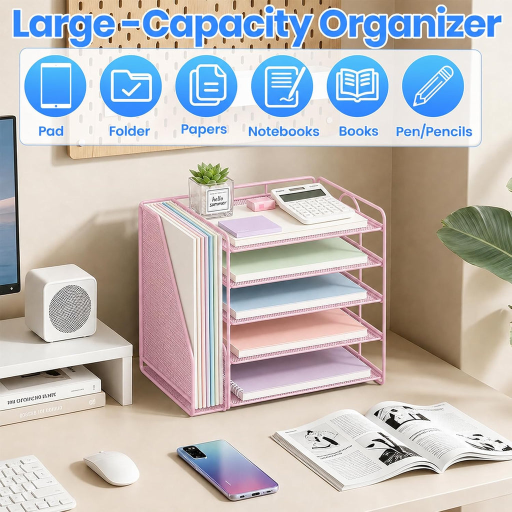 opnice desk organizer, 5-tier paper organizer letter tray showing dimensions