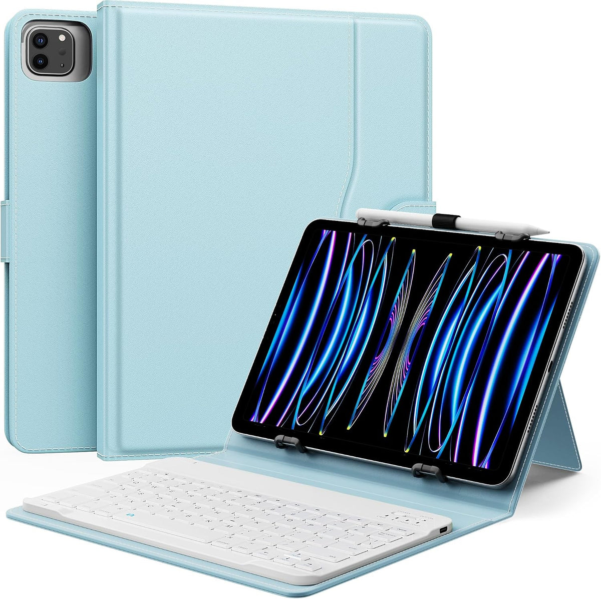 MoKo Universal QWERTY Keyboard Case Fit 9-11 Inch Tablets, Sky Blue