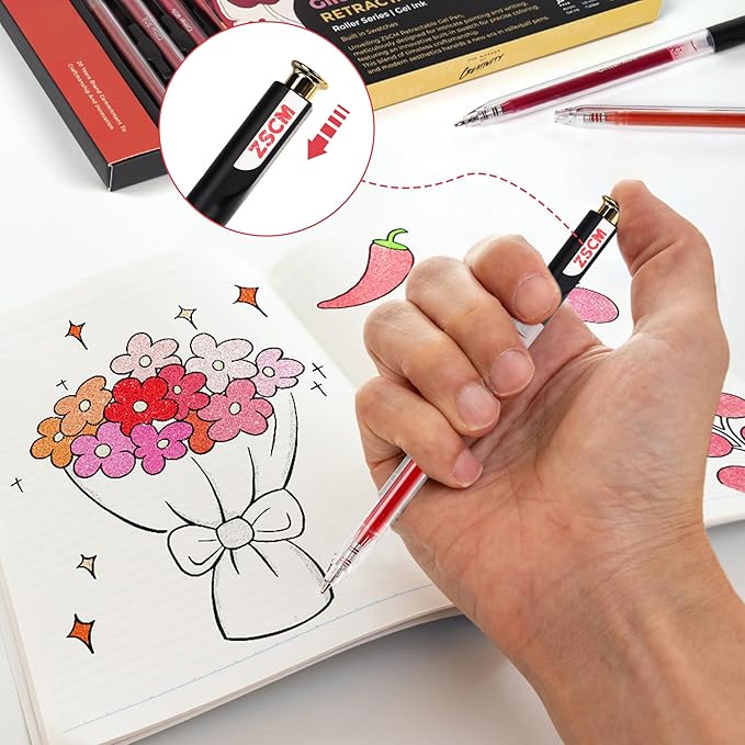 Retractable Glitter Gel Pens, 12 Colors Large Capacity Red Pink Glitter - Image 6