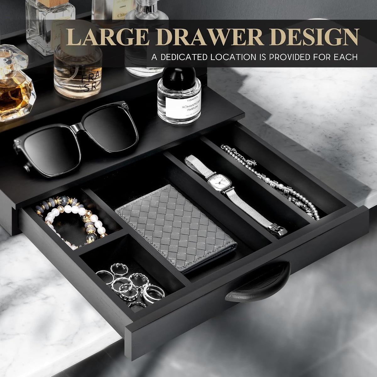 EOSAHR Wooden Cologne Organizer: Modern Cologne Holder for Men, Black