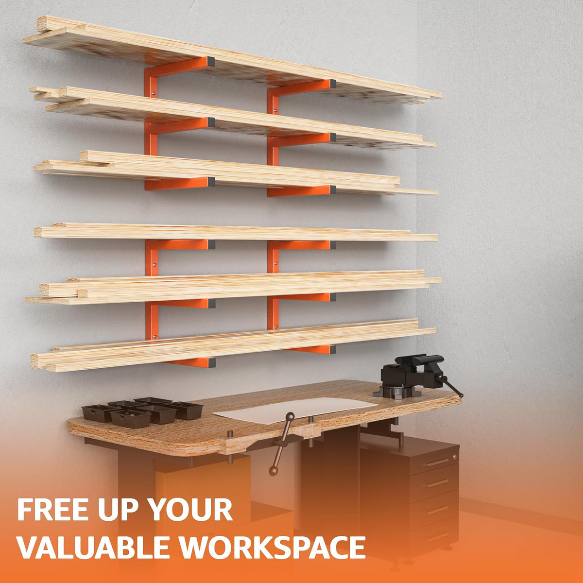 yyr wood organizer and lumber storage rack wall showing dimensions